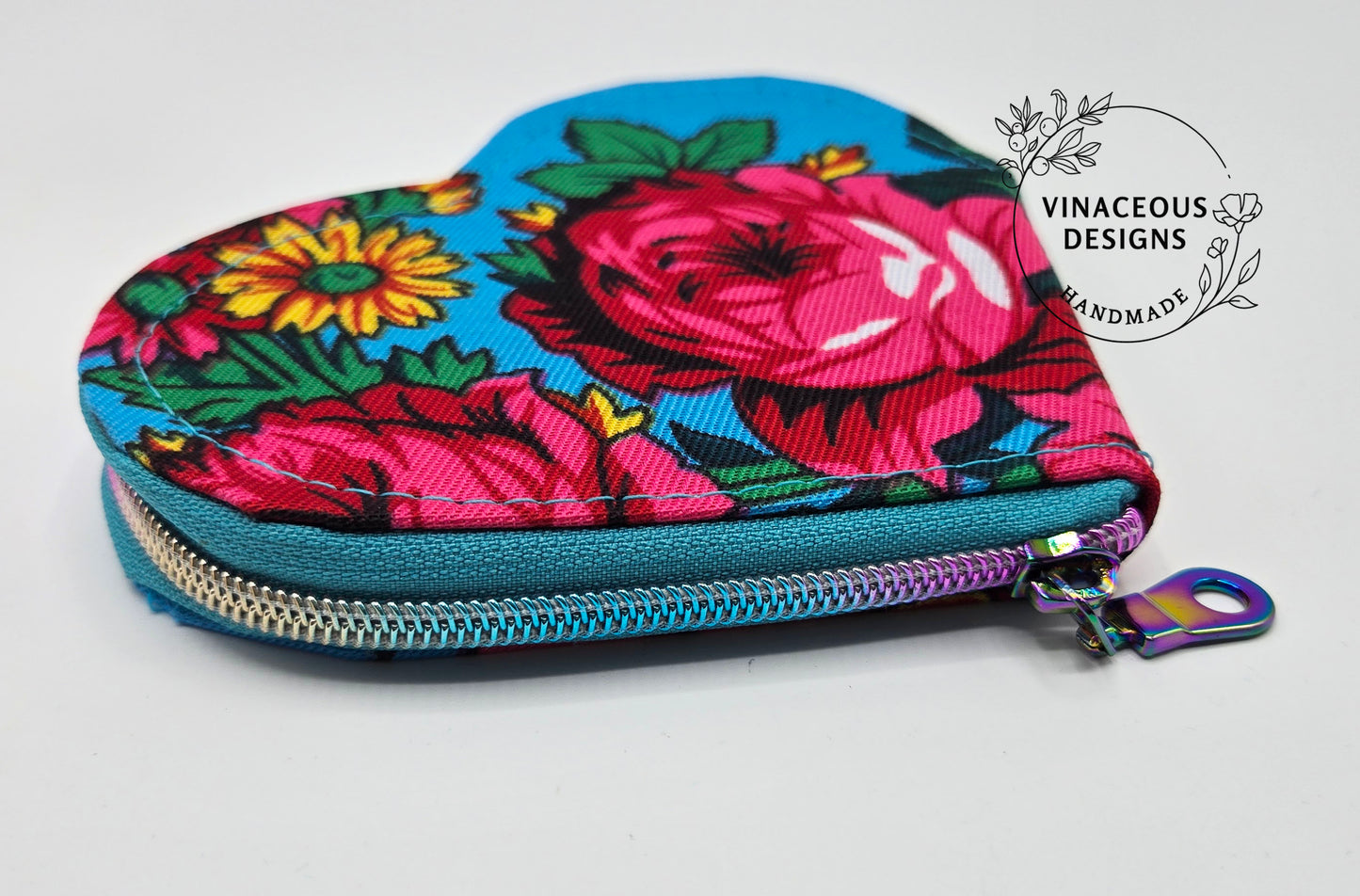 Masani Heart Zip Around Wallet, Turquoise