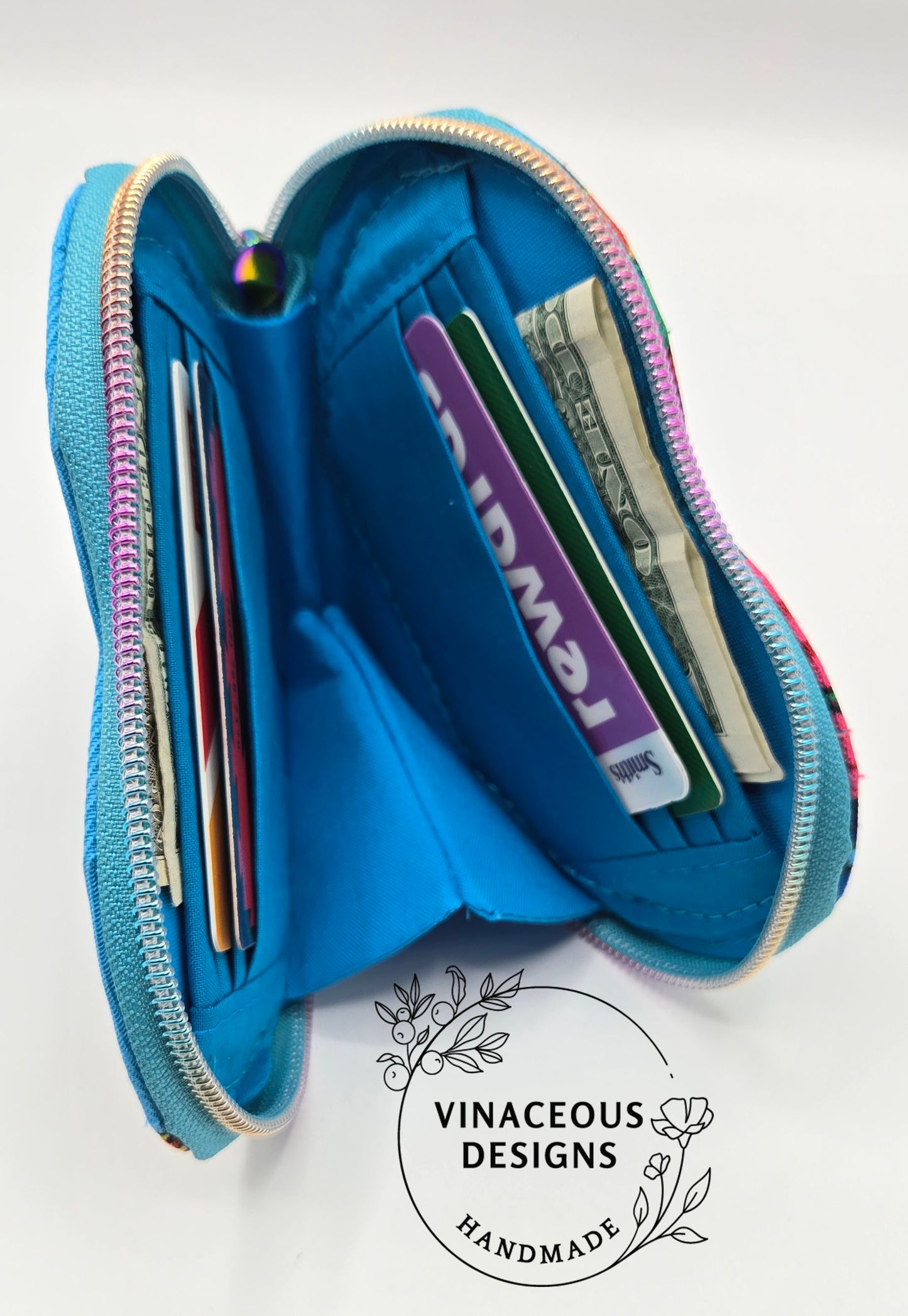 Masani Heart Zip Around Wallet, Turquoise