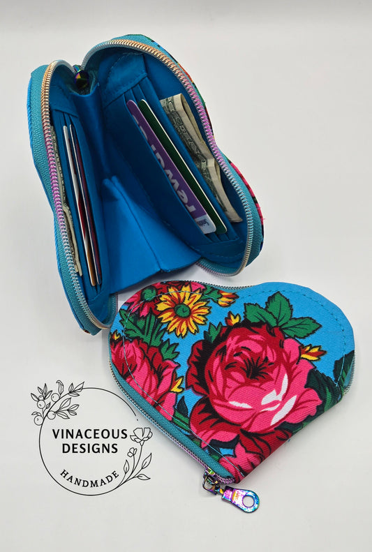 Masani Heart Zip Around Wallet, Turquoise